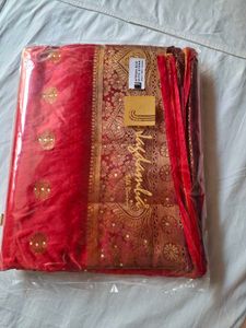 Elegant Red Silk Saree with Gold Motifs