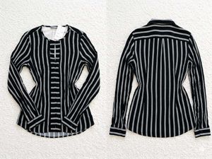 Chic Black & Grey Striped Button-Up Blouse