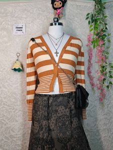 Y2K Striped Button-Up Cardigan