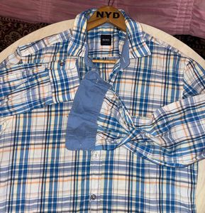 BOSS Men's Blue Plaid Casual Shirt