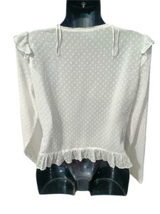 Zara White Ruffled Swiss Dot Shirt Top S/M