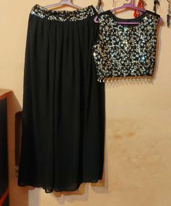 Black Sequin sarara set with shrug.