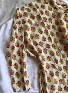 Cream Kurta with Floral Print