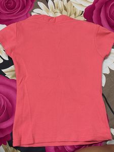 Coral Ribbed Asymmetrical Neck Top