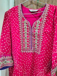 Biba Pink Bandhani Kurta Set with Dupatta