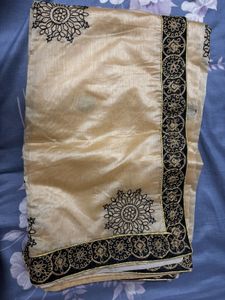 Golden Saree with Black Embroidery