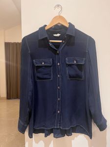 Navy Blue Long Sleeve Button-Up Shirt