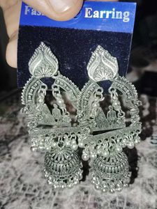 Elegant Oxidized Silver Jhumka Earrings