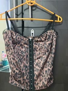Halter Neck &amp; Leopard Print Corset Top