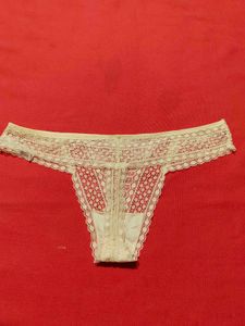 Women’s Cream Lace Thong Panty – Size M