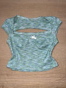 Ribbed Cutout Crop Top with Bow