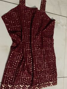 Maroon &amp; Gold Embroidered kurta plazo