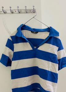 Blue & White Striped Polo Shirt