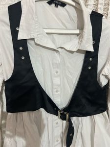 Chic White Shirt Dress with Black Harness