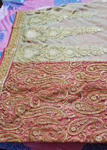 Elegant Pink &amp; Gold Embroidered Saree