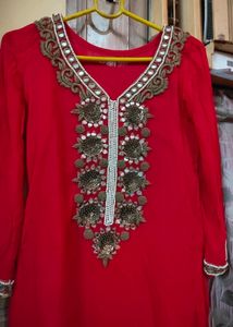 Dark Red Embroidered Kurti