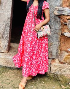 Vibrant Red Floral Maxi Dress