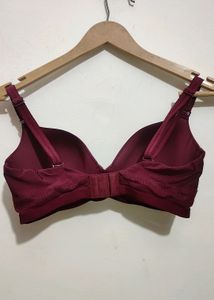 Wine Color Light Padded Bra Panty Set For 34 Bust