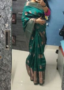new turquoise green linen Chanderi saree