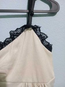 Cream Camisole with Black Lace Trim