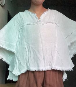 White Textured V-Neck Top