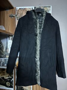 Cozy Black Faux Fur Lined Hooded Coat