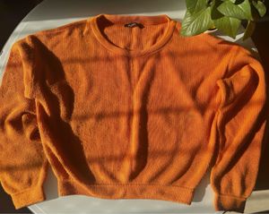 Orange Ribbed Knit Sweater