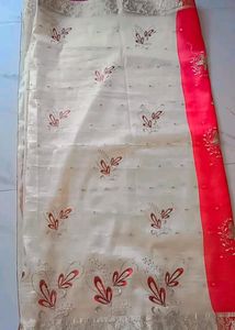 White And Red Coloured Saree.❤️