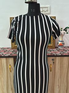 Black &amp; White Striped Sheath Dress