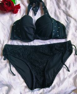 Stylish Black Bikini Set with Polka Dots