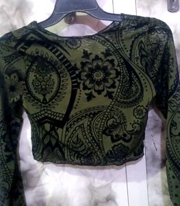 Green Paisley Print Crop Top