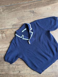 Navy Blue Collared Knit Top Free Size