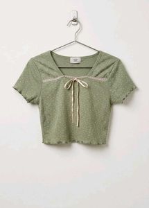 Cute Green Floral Tie-Front Top