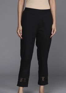 Elegant Black Ethnic Pants with Embroidered Hem