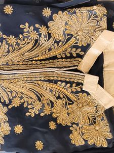 Black & Gold Embroidery Semi stitched material