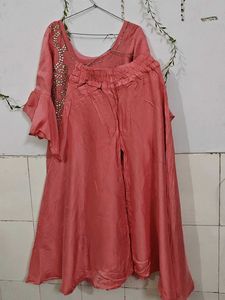 Elegant Pink Party Wear Umbrella Palazzo Suit
