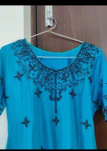 Blue Emblished Kurta with Palazzo Set