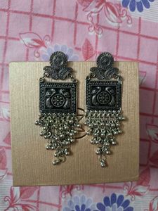Oxidized Silver Peacock Earrings