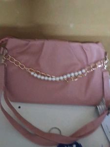 Chic Pink Handbag with Pearl Chain