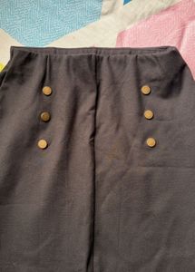 Black High-Waisted Skirt with Gold Buttons