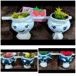 pack of 6 Cute clay Pot Showpiece