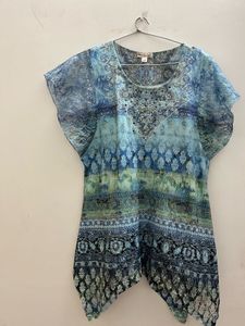 Blue Boho Print Embellished party  Top