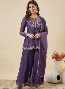 Elegant Purple Silk Kurti Set