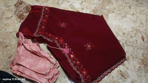 Maroon Embroidered Saree