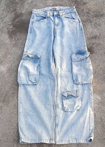 Trendy highly moving Light Wash Cargo Jeans