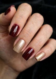 Press On Nails - Burgundy & Gold
