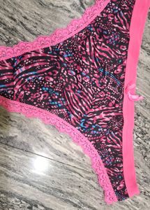 Women's Printed Thong Panties with Lace Trim