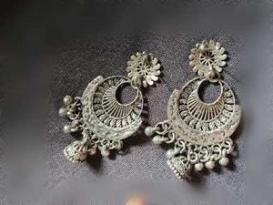 Oxidized Silver Jhumka Earrings