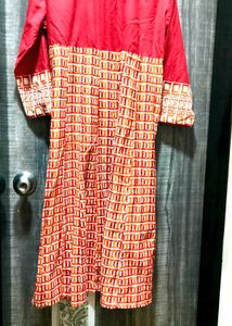 Orange &amp; White Geometric Print Kurta