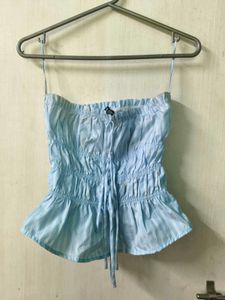 Zudio Blue Striped Ruched Tube Top